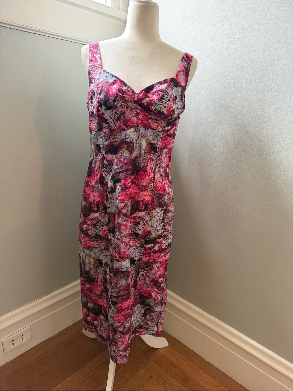 Vintage Janet Russo Nantucket NY Pink Abstract Floral Cotton  Dress Size 8 USA
